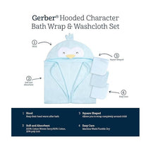 Gerber - Baby Hooded Bath Towel & Washcloths, Penguin Image 2