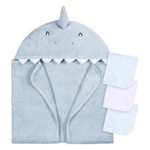 Gerber - Baby Hooded Bath Towel & Washcloths, Shark Image 1