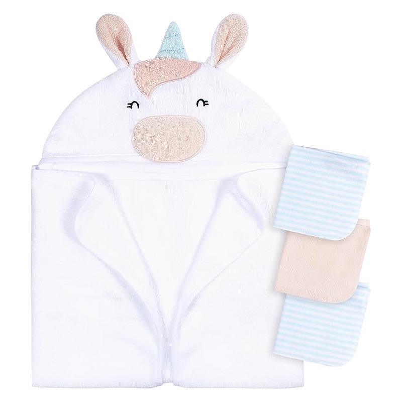 Gerber - Baby Hooded Bath Towel & Washcloths, Unicorn Image 1