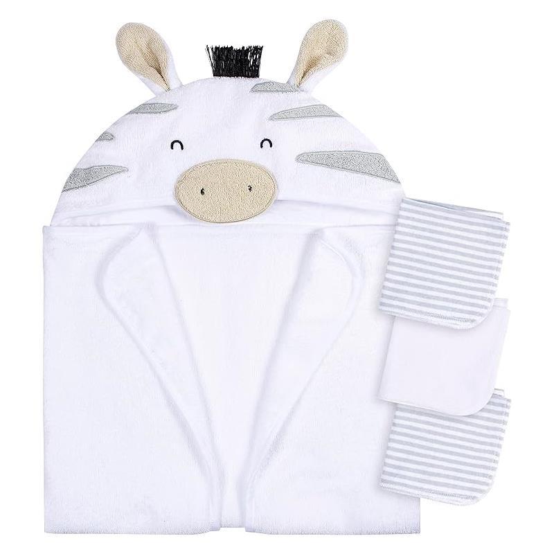 Gerber - Baby Hooded Bath Towel & Washcloths, Zebra Image 1