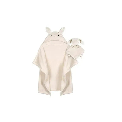 Hooded bunny blanket and matching bunny security blanket set in soft cream fabric. Ideal for infants and toddlers.