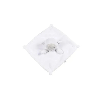 Gerber Bedding 2Pc set featuring a soft sheep-themed security blanket and hooded blanket in white.