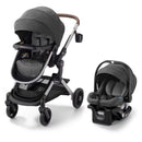 Graco Modes Nest Travel System in Sullivan color, featuring a stroller with a gray seat and an infant car seat.