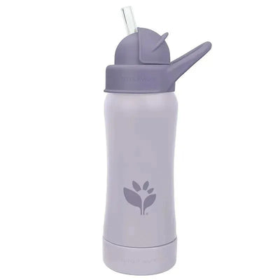 10 oz Green Sprouts Sprout Ware straw bottle in plum color with a silicone straw and a floral logo design.