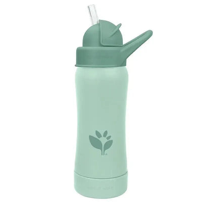 10 oz Sage green Sprout Ware straw bottle with a flip-top lid and a logo featuring a plant design.