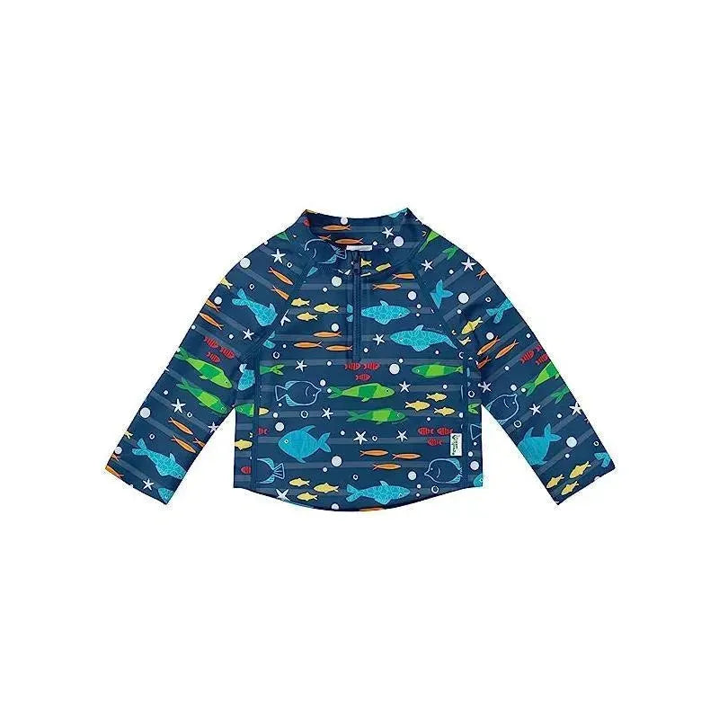 Green Sprouts - Baby Boys Long Sleeve Zip Rashguard Shirt, Navy Fish Image 1