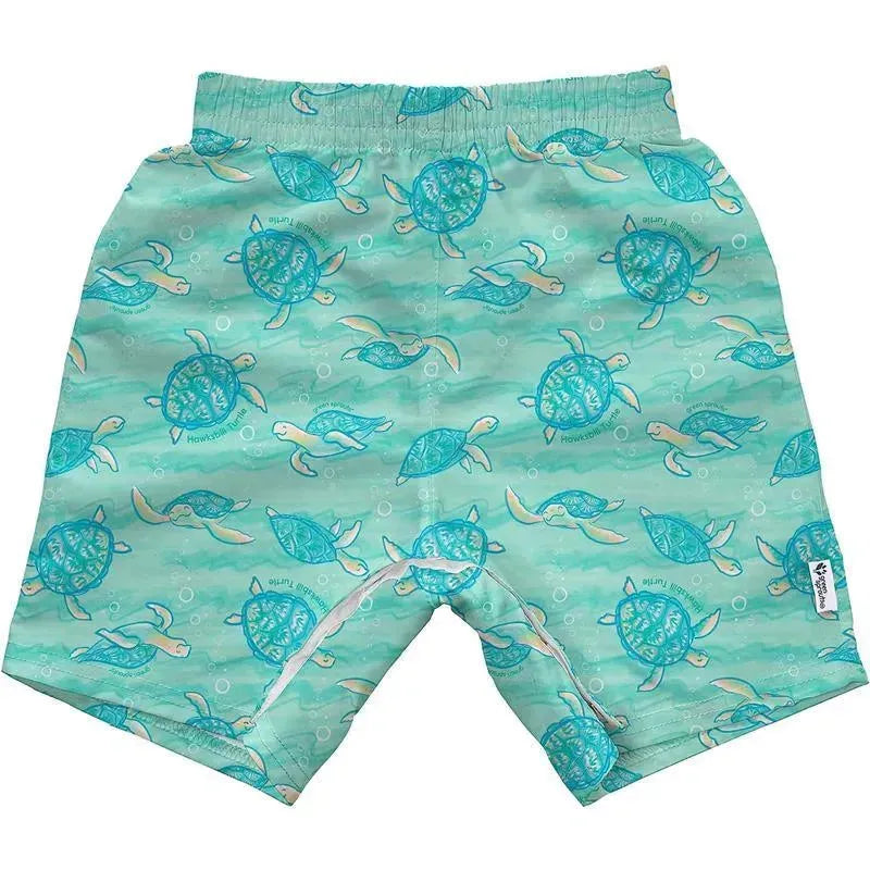 Green Sprouts - Easy-Change Eco Swim Trunks, Seafoam Hawksbill Turtle Image 1