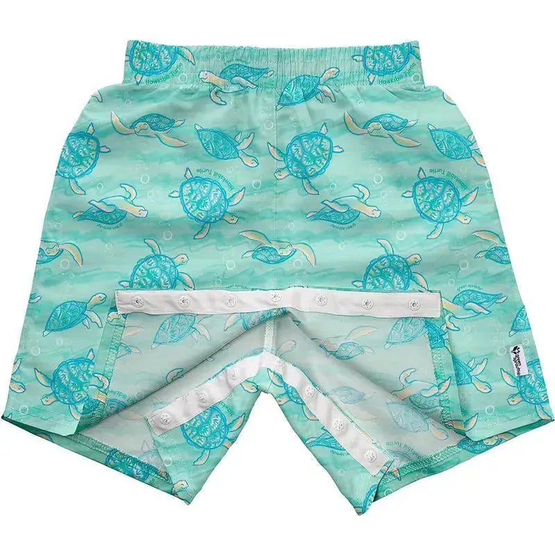 Green Sprouts - Easy-Change Eco Swim Trunks, Seafoam Hawksbill Turtle Image 2