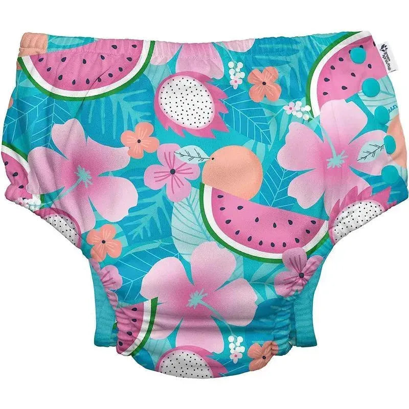 Green Sprouts - Reusable Eco Snap Swim Diaper, Aqua Tropical Fruit Floral Image 1