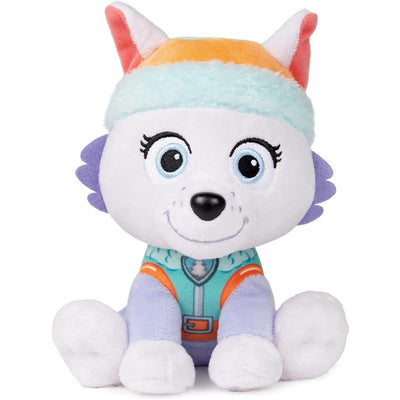 Gund Everest 6 plush toy features a smiling cartoon dog with purple and orange accents, wearing a winter hat and colorful outfit.