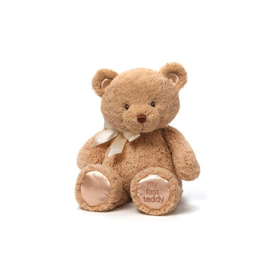 Gund My 1st Teddy plush bear in tan with a white satin bow
