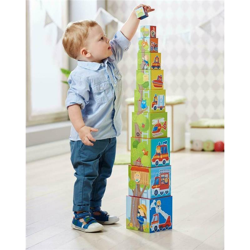 Haba - Fire Brigade Sturdy Cardboard Stacking Cubes Image 8