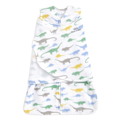 HALO SleepSack Swaddle Micro-Fleece 3.0 TOG featuring colorful dinosaur patterns, designed for safe and comfortable infant sleep.