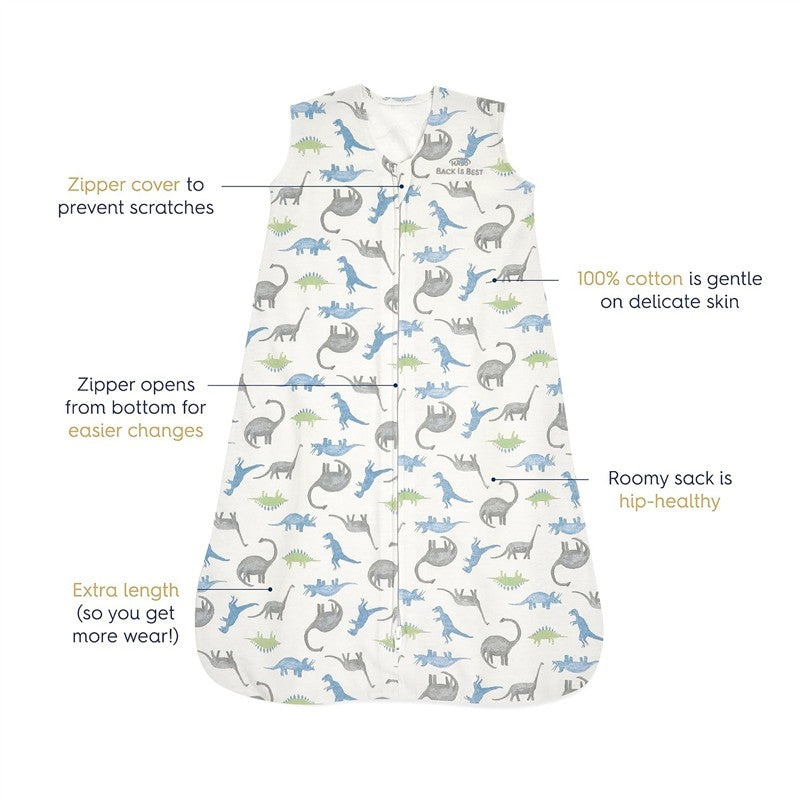 HALO SleepSack Wearable Blanket 100% Cotton 0.5 TOG - Watercolor Dinos, Medium Image 3