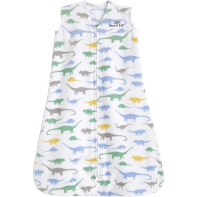 Micro-fleece wearable blanket by HALO featuring a pastel dinosaur print and a front zipper, designed for infants.