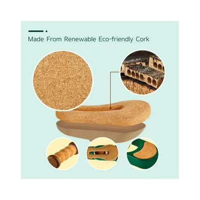 Eco-friendly cork product features, showcasing its texture and structure with highlights of renewable materials.
