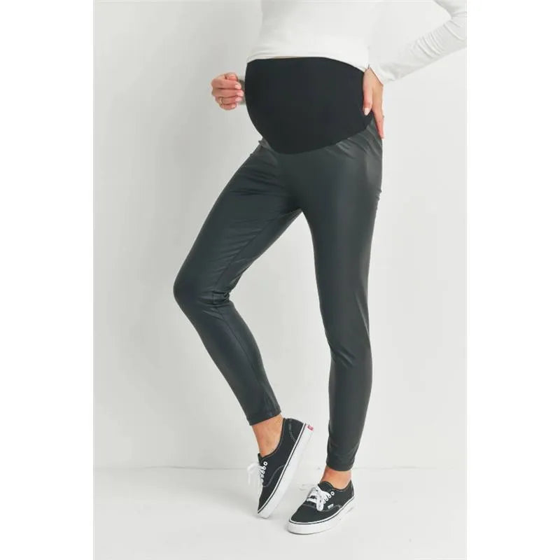 Hello Miz - Faux Leather Maternity Over The Bump Leggings, Black Image 2