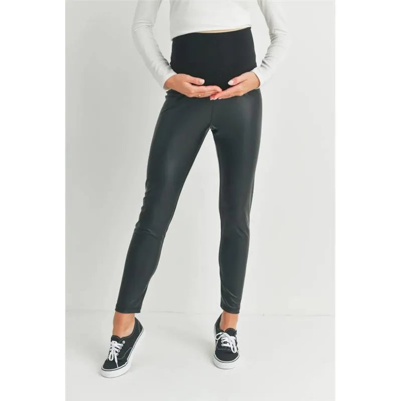 Hello Miz - Faux Leather Maternity Over The Bump Leggings, Black Image 3