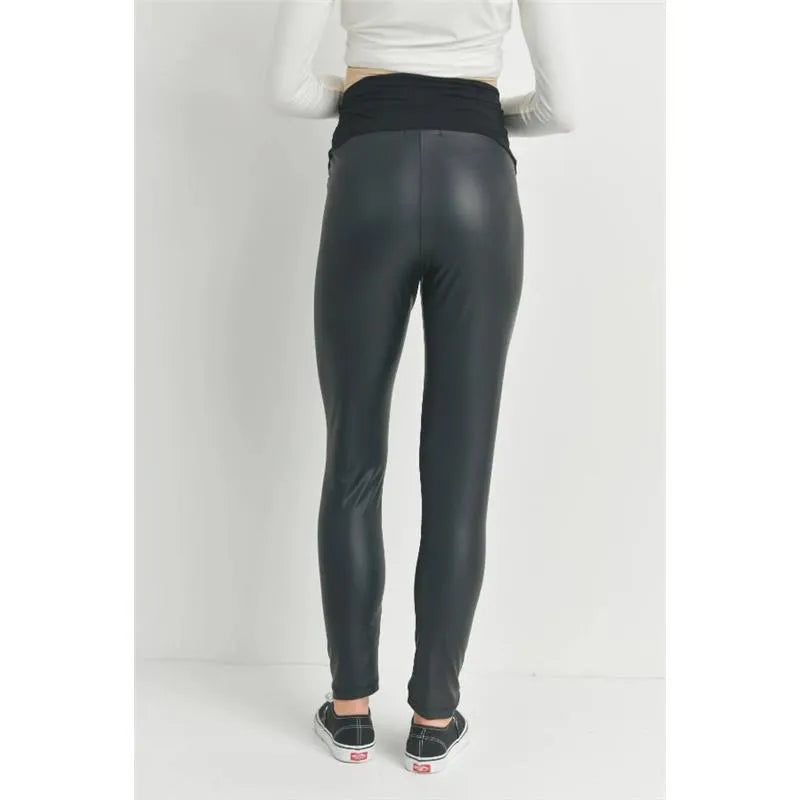 Hello Miz - Faux Leather Maternity Over The Bump Leggings, Black Image 4