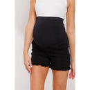 Hello Miz Frayed Denim Maternity Full Panel Shorts, Black Image 3