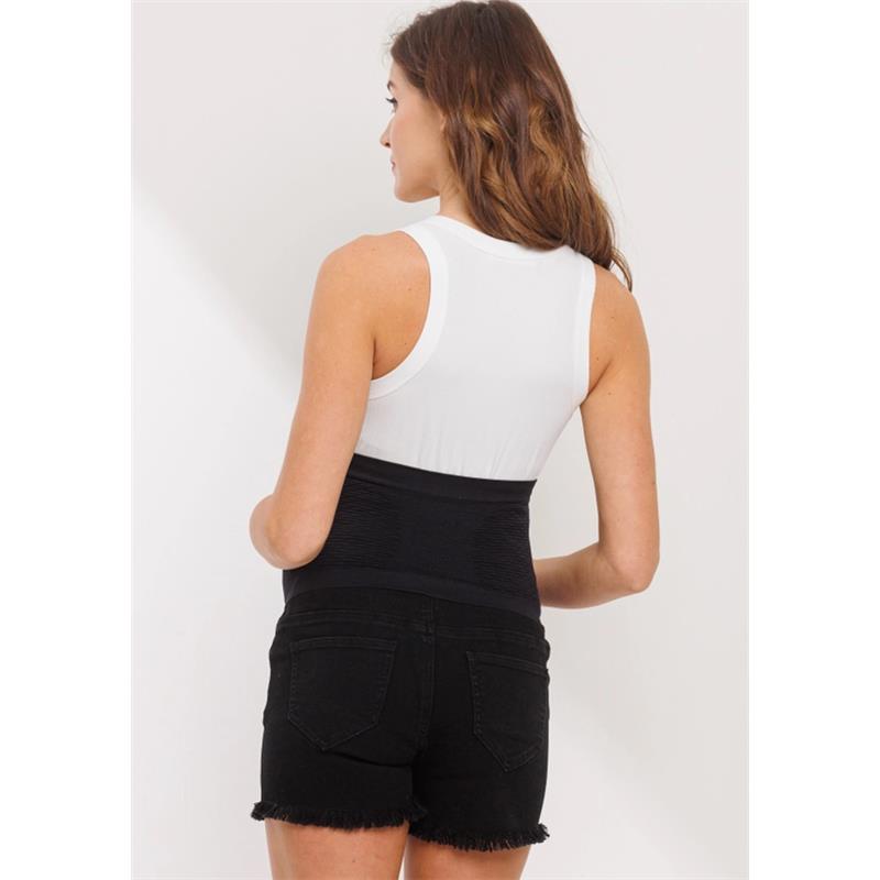 Hello Miz Frayed Denim Maternity Full Panel Shorts, Black Image 4