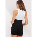 Hello Miz Frayed Denim Maternity Full Panel Shorts, Black Image 4