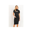 Hello Miz - Midi Solid Maternity Ribbed Dress, Black Image 1