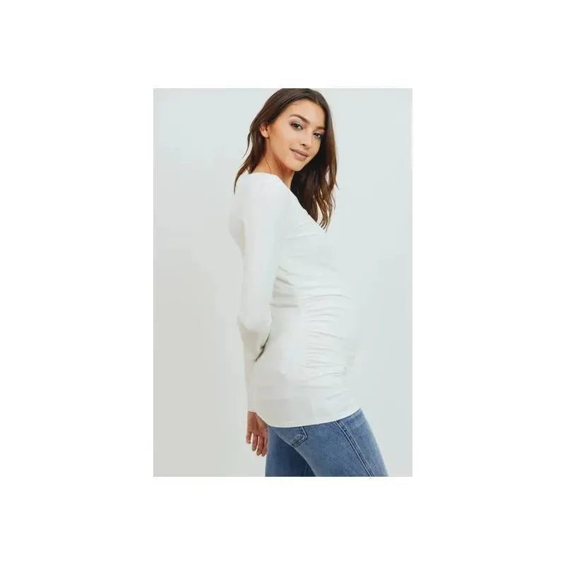 Hello Miz - Modal Jersey V-Neck Basic Long Sleeve Shirt, Ivory Image 3