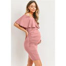 Hello Miz - Off Shoulder Ruffled Maternity Mini Dress, Mauve Image 3