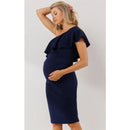 Hello Miz - One Shoulder Ruffle Maternity Dress, Navy Image 3