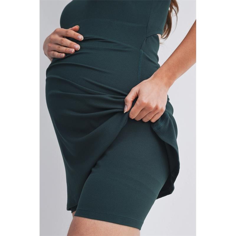 Hello Miz Ribbed Maternity Active Mini Dress with Inner Shorts, Hunter Green Image 6