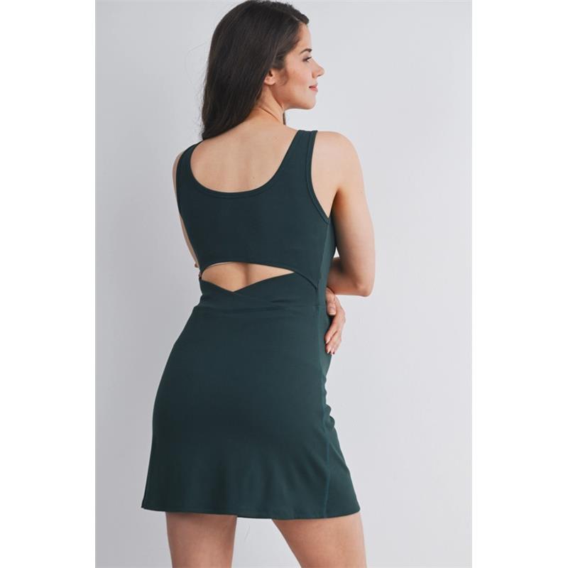 Hello Miz Ribbed Maternity Active Mini Dress with Inner Shorts, Hunter Green Image 7