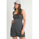 Hello Miz Ribbed Smocked Bodice Maternity Romper, Charcoal Image 3