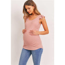 Hello Miz - Ruffle Sleeve Ribbed Maternity Top, Pink Image 1