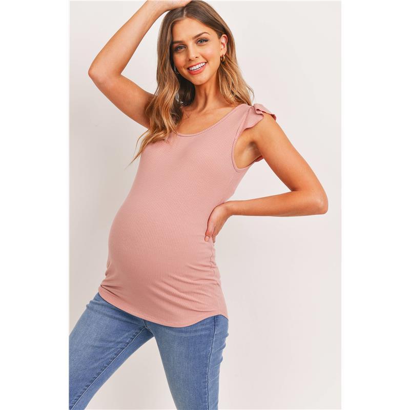 Hello Miz - Ruffle Sleeve Ribbed Maternity Top, Pink Image 2