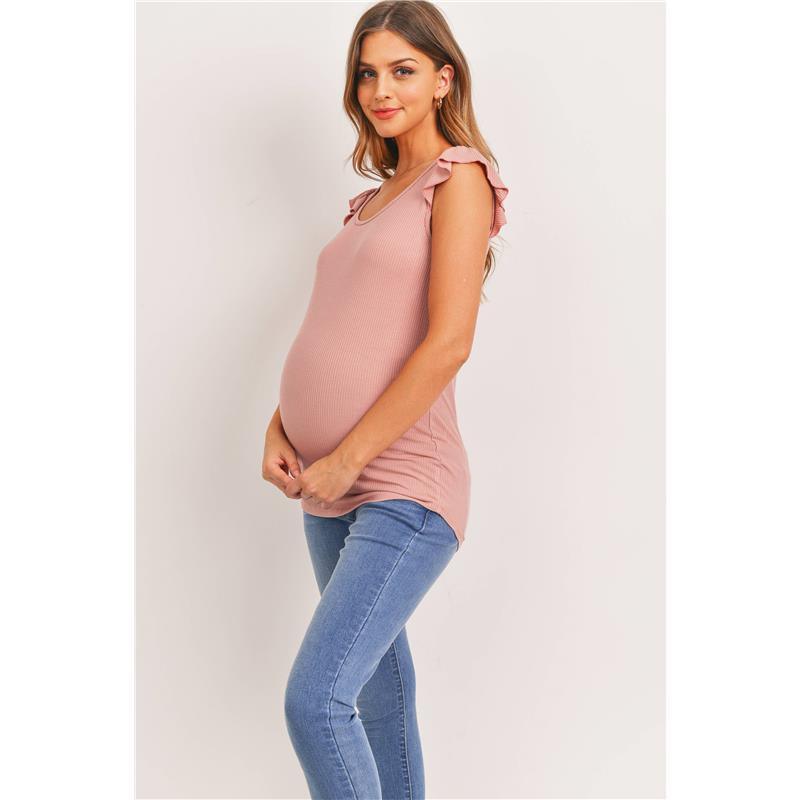 Hello Miz - Ruffle Sleeve Ribbed Maternity Top, Pink Image 3