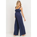 Hello Miz Sleeveless Smocked Maternity Wideleg Jumpsuit Navy Image 2