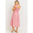 Hello Miz - Smocked Tie-Shoulder Maternity Midi Dress, Pink Image 4