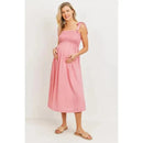 Hello Miz - Smocked Tie Strap Maternity Midi Dress Image 1