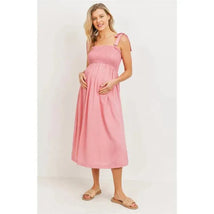 Hello Miz - Smocked Tie Strap Maternity Midi Dress Image 1