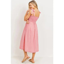 Hello Miz - Smocked Tie Strap Maternity Midi Dress Image 3