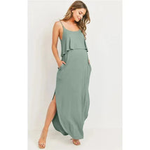 Hello Miz - Solid Maternity Nursing Maxi Dress, Sage Image 1