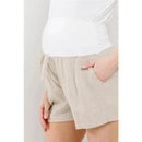 Hello Miz - Solid Maternity Shorts With Pockets And Drawstring, Oatmeal Image 3