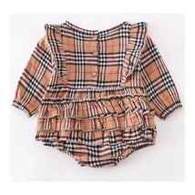 Honeydew - Beige Plaid Ruffle Baby Romper Image 2