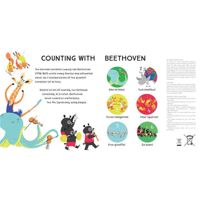 Counting with Beethoven features playful illustrations of animals alongside numbers, highlighting educational themes for children.