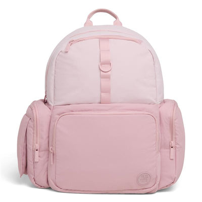 HUGGIES Day Pack Diaper Backpack in Bridal Rose/Two Tone, featuring multiple pockets and a soft pink design.