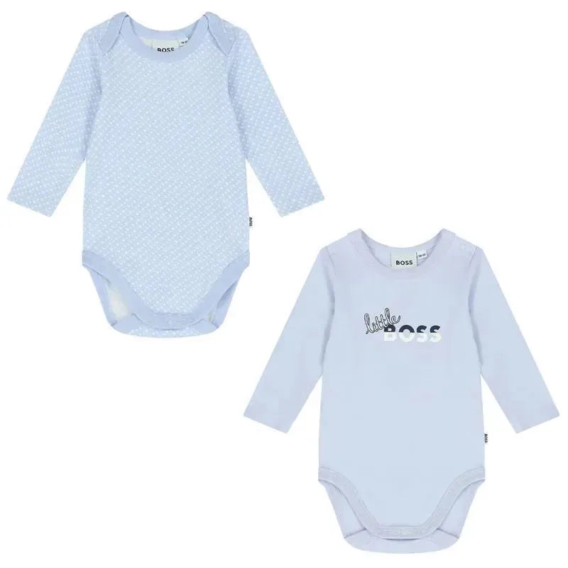 Hugo Boss - 2Pk Baby Boys Blue Logo Bodysuits, Pale Blue Image 1