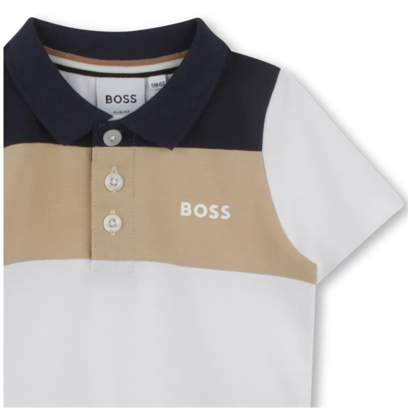 Hugo Boss Baby - Boy Colorblock Short Sleeve Polo White, Beige And Navy Image 3