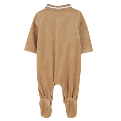 Beige Hugo Boss Baby boy polo footie featuring a classic collar and footed design, suitable for infants.
