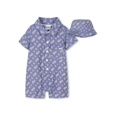 Hugo Boss Baby - Boy Short All In One & Bucket Hat, Blue Image 1